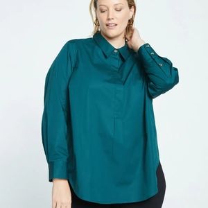 Universal Standard Green Elbe Popover Stretch Poplin Shirt Classic Fit S…